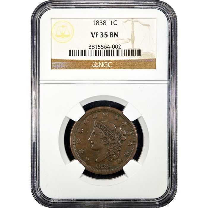 1838 Coronet Large Cent (1c) Obverse Slab Image