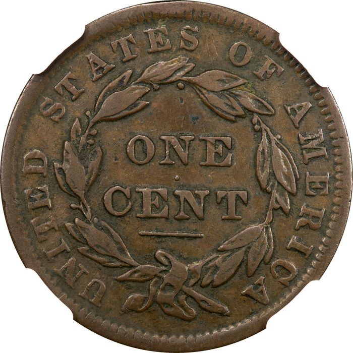 1838 Coronet Large Cent (1c) Reverse Image