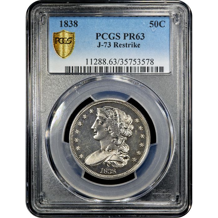 1838 Pattern Half Dollar (50c) J-73 Restrike Obverse Image