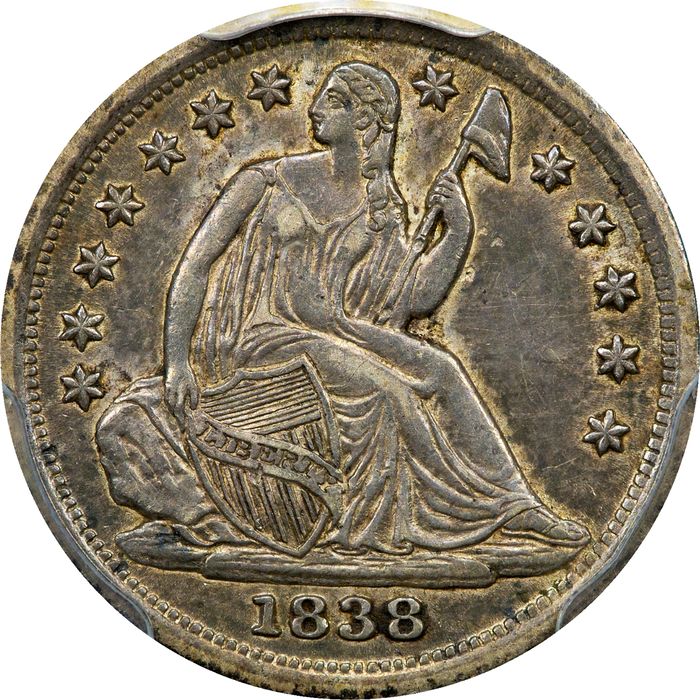 1838 Seated Liberty Half Dime (H10C) No Drapery, Large Stars Obverse Image