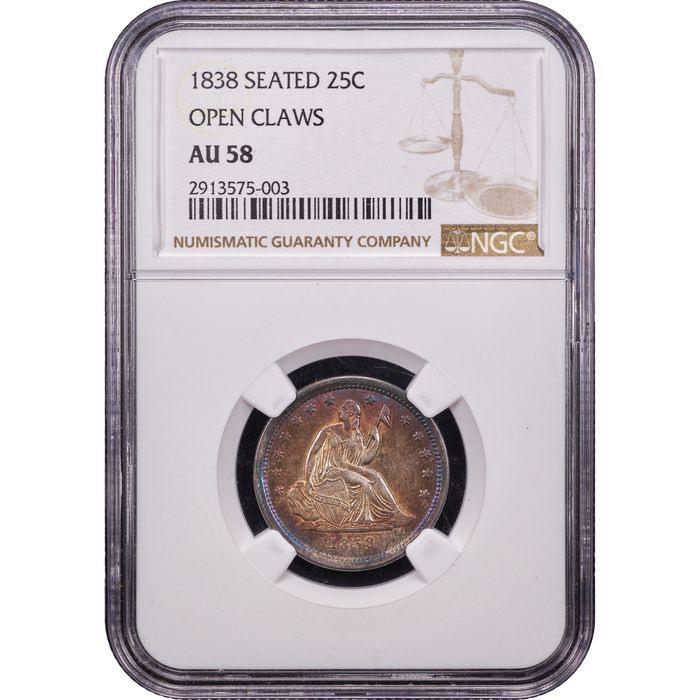 1838 Seated Liberty Quarter (25c) No Drapery Obverse Slab Image