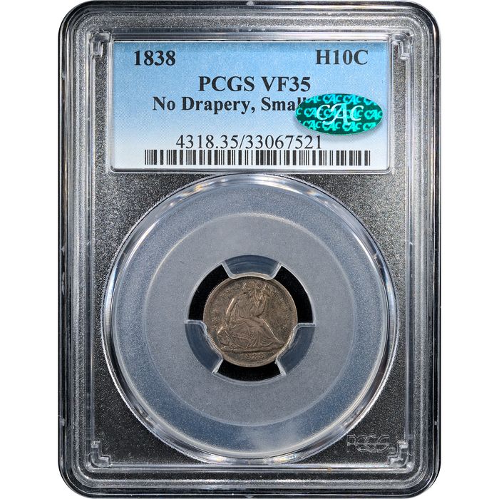 1838 Small Stars Seated Liberty Half Dime (h10c) Obverse Slab Image