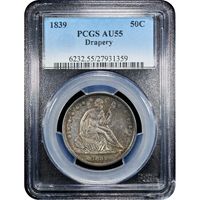 1839 Seated Liberty Half Dollar (50c) Drapery Obverse Slab Image