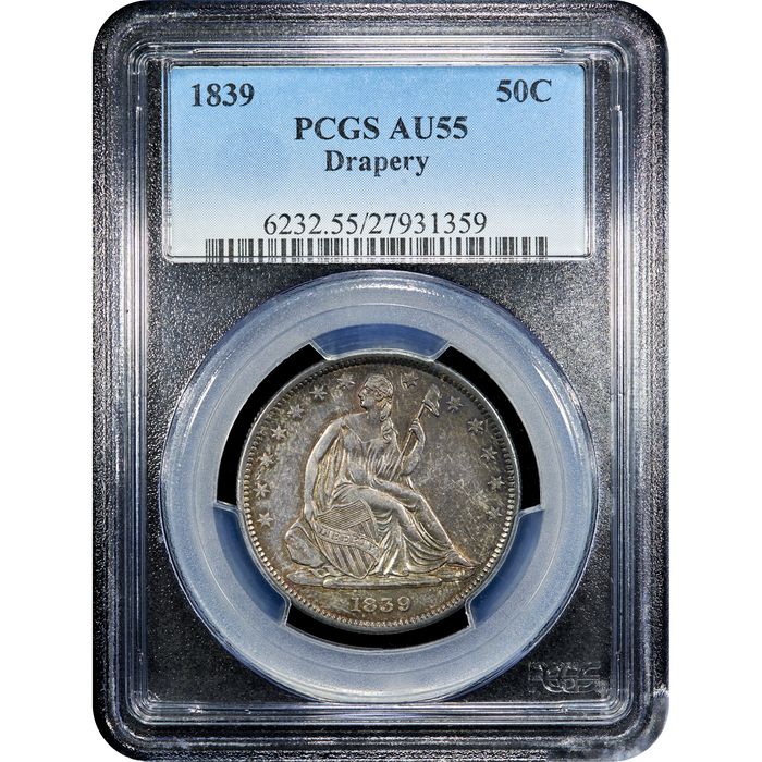 1839 Seated Liberty Half Dollar (50c) Drapery Obverse Slab Image