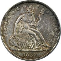 1839 Seated Liberty Half Dollar (50c) Drapery Obverse Image