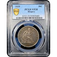 1839 Seated Liberty Half Dollar (50c) Drapery Obverse Image