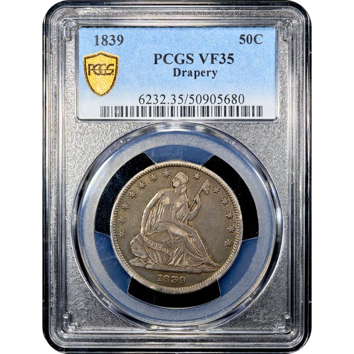 1839 Seated Liberty Half Dollar (50c) Drapery Obverse Image