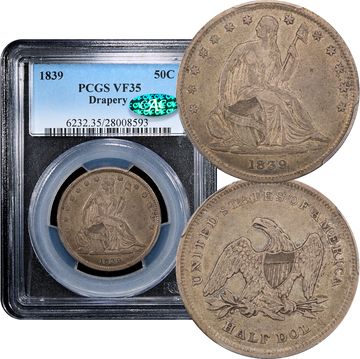 1839 Seated Liberty Half Dollar (50c) Drapery Composite Image