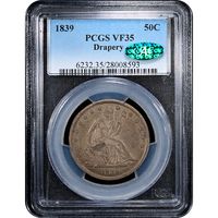 1839 Seated Liberty Half Dollar (50c) Drapery Obverse Slab Image