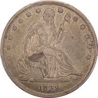 1839 Seated Liberty Half Dollar (50c) Drapery Obverse Image