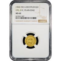 1842-50 A. Bechtler Gold Dollar (G$1) 27G Plain Edge Obverse Slab Image