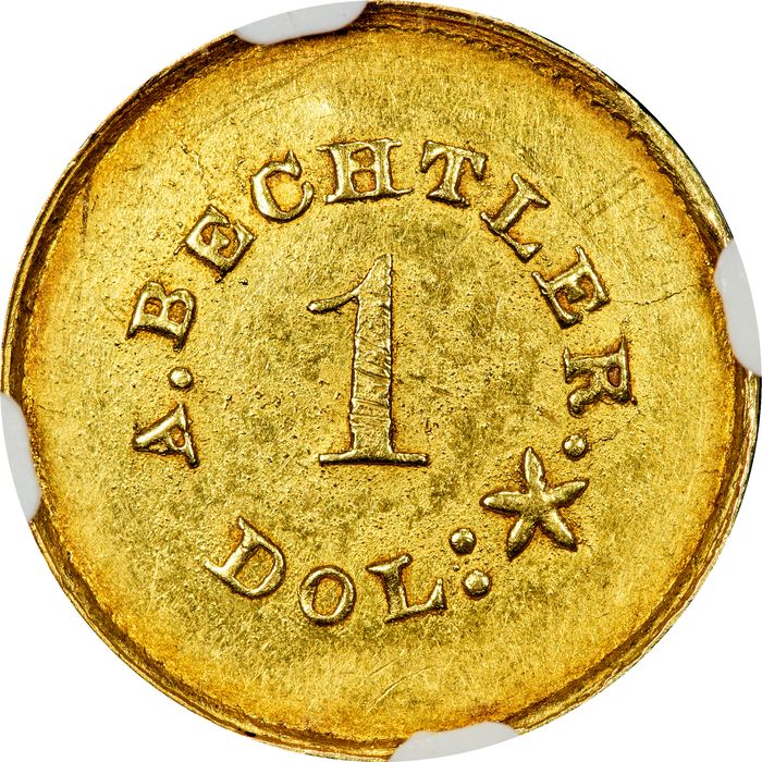 1842-50 A. Bechtler Gold Dollar (G$1) 27G Plain Edge Reverse Image