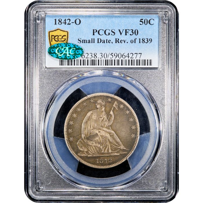 1842-O Seated Liberty Half Dollar (50c) Small Date, Rev of 1839 Obverse Slab Image