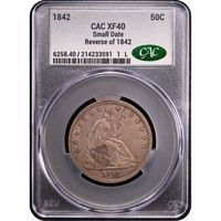 1842 Seated Liberty Half Dollar (50c) Small Date, Rev of 1842 Obverse Image