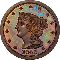 1843 Braided Hair Half Cent (1/2c) Original Obverse Image
