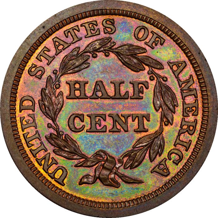 1843 Braided Hair Half Cent (1/2c) Original Reverse Image