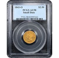 1843-O Liberty Gold Quarter Eagle ($2.50) Small Date Obverse Slab Image