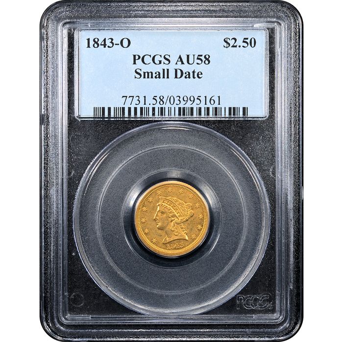 1843-O Liberty Gold Quarter Eagle ($2.50) Small Date Obverse Slab Image