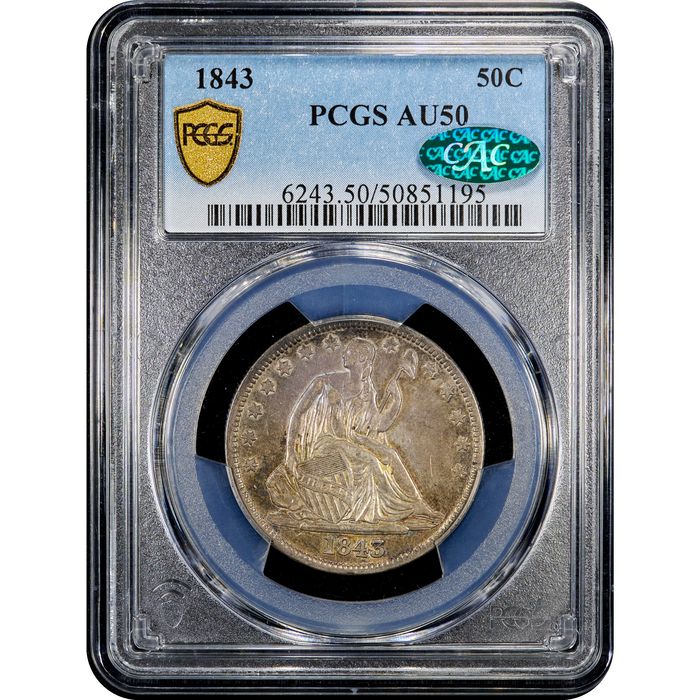 1843 Seated Liberty Half Dollar (50c) Obverse Slab Image