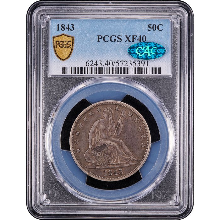 1843 Seated Liberty Half Dollar (50c) Obverse Slab Image