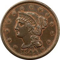 1844 Braided Hair Large Cent (1c) Photo 3