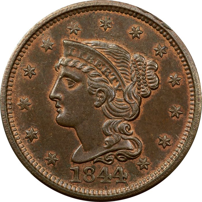 1844 Braided Hair Large Cent (1c) Photo 3