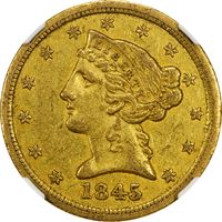 1845-O Liberty Gold Half Eagle ($5) Photo 3