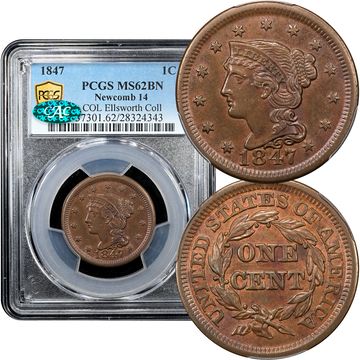 1847 Braided Hair Large Cent (1c) N-14 Composite Image
