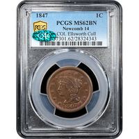 1847 Braided Hair Large Cent (1c) N-14 Obverse Slab Image