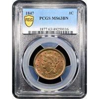 1847 Braided Hair Large Cent (1c) Obverse Image