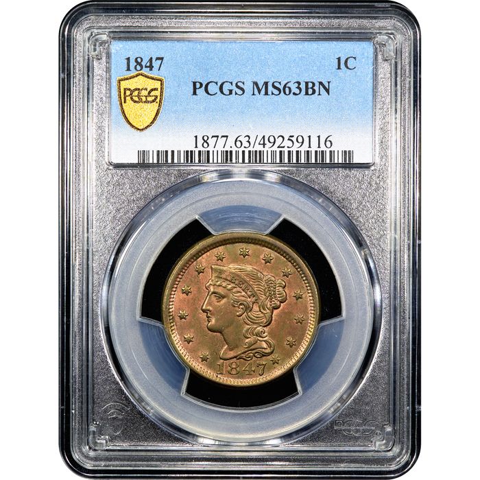 1847 Braided Hair Large Cent (1c) Obverse Image