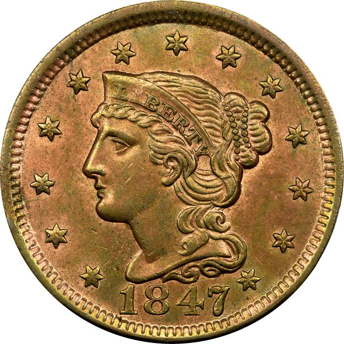1847 Braided Hair Large Cent (1c) Photo 3