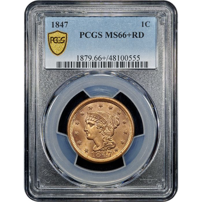 1847 Braided Hair Large Cent (1c) Obverse Slab Image