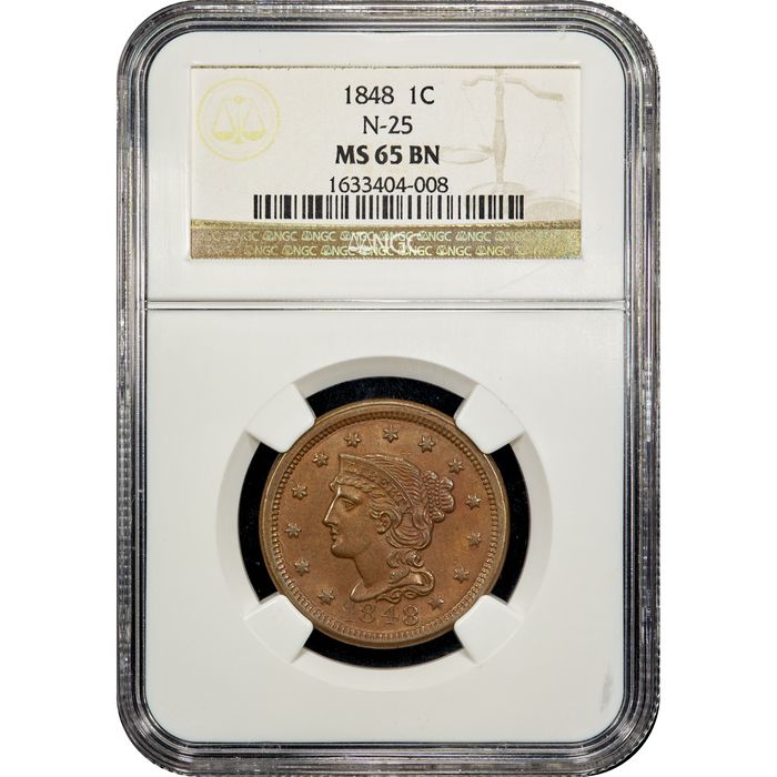 1848 Braided Hair Large Cent (1c) Obverse Slab Image