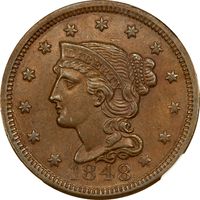 1848 Braided Hair Large Cent (1c) Obverse Image
