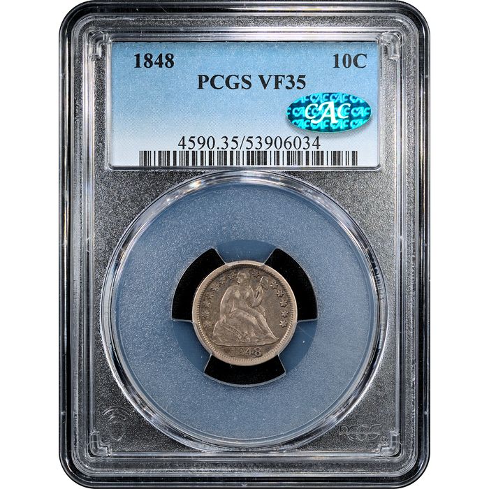 1848 Seated Liberty Dime (10c) Obverse Slab Image
