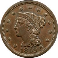 1849 Braided Hair Large Cent (1c) Photo 3