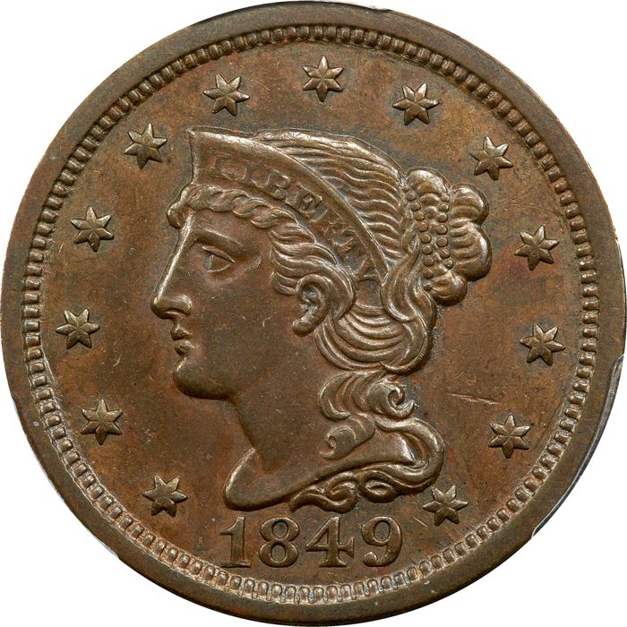 1849 Braided Hair Large Cent (1c) Photo 3