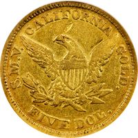 1849 Moffat Gold Half Eagle ($5) Reverse Image