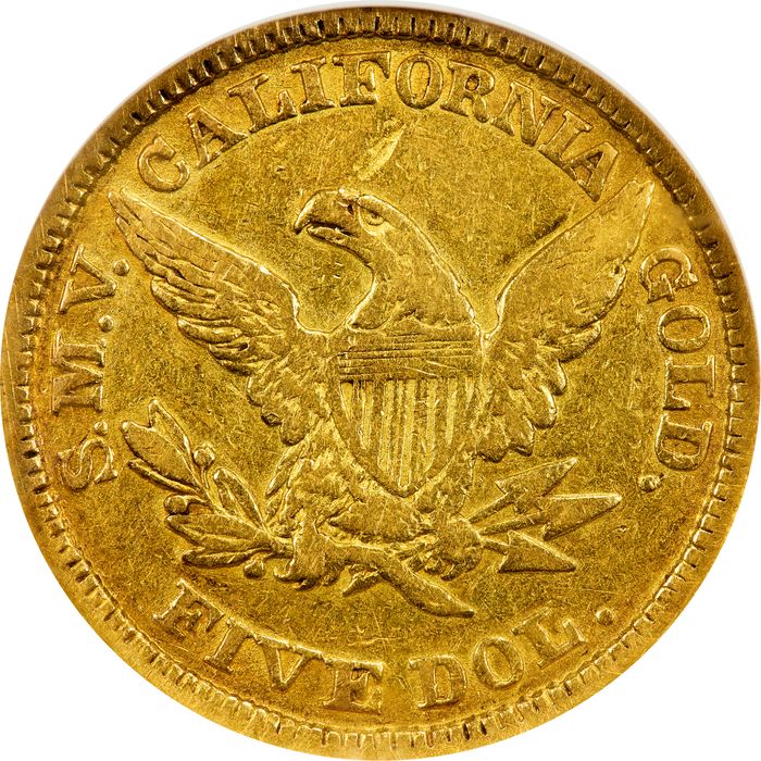 1849 Moffat Gold Half Eagle ($5) Reverse Image