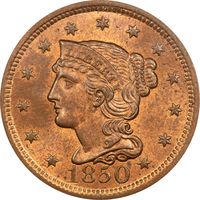 1850 Braided Hair Large Cent (1c) Photo 3