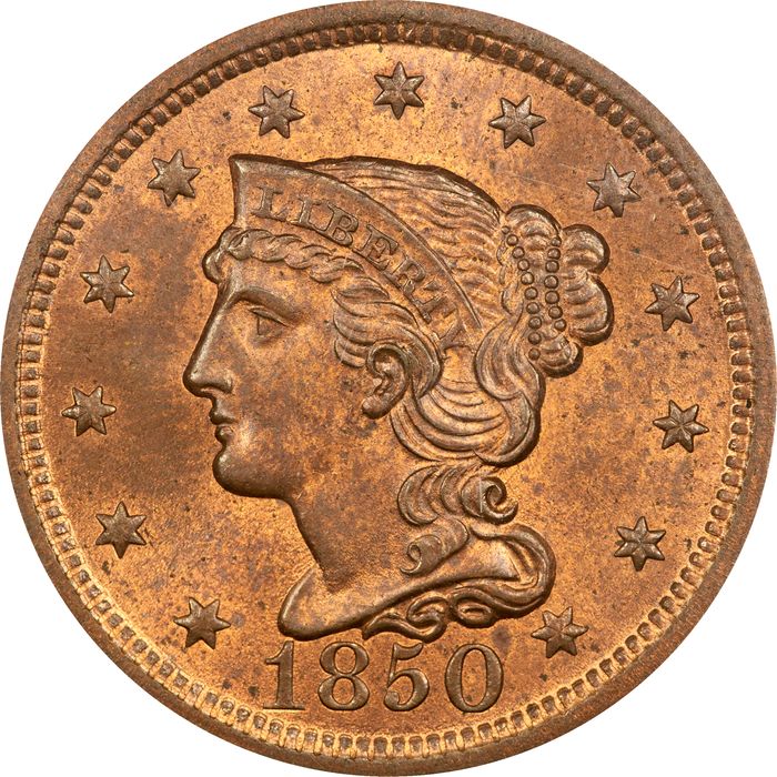 1850 Braided Hair Large Cent (1c) Photo 3