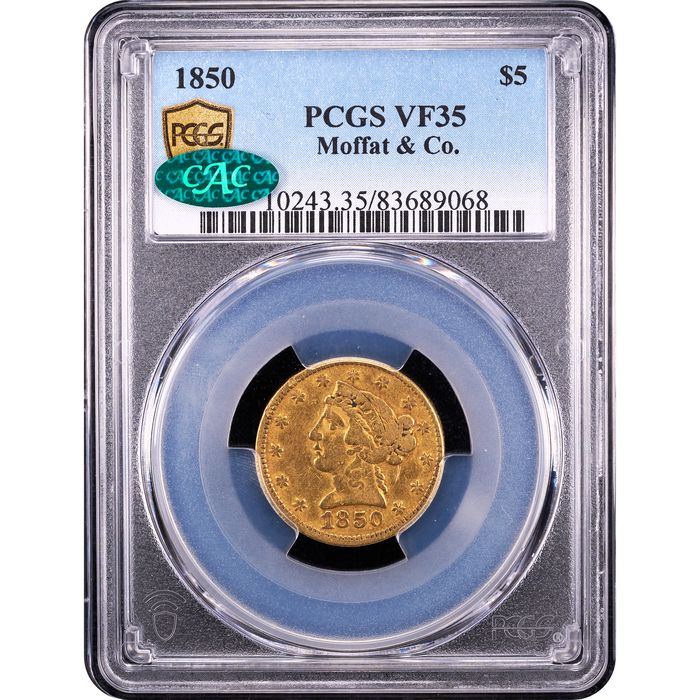 1850 Moffat Gold Half Eagle ($5) Obverse Slab Image