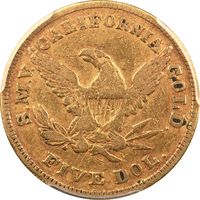 1850 Moffat Gold Half Eagle ($5) Reverse Image