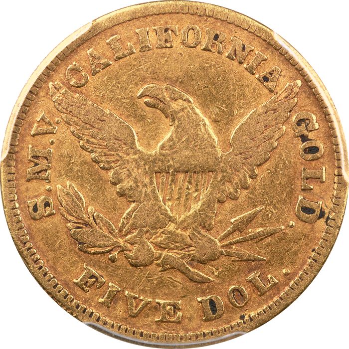 1850 Moffat Gold Half Eagle ($5) Reverse Image
