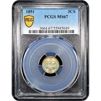 1851 Three Cent Silver (3CS) Obverse Slab Image