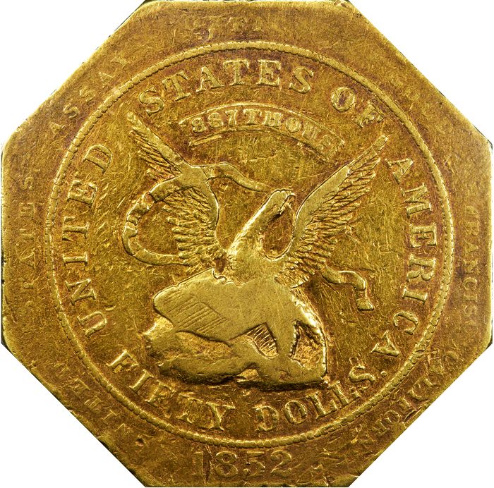 1852 Assay 887 Gold $50 Slug Photo 3