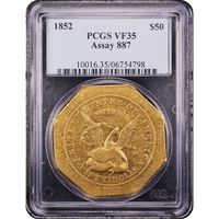 1852 Assay 887 Gold $50 Slug Obverse Slab Image
