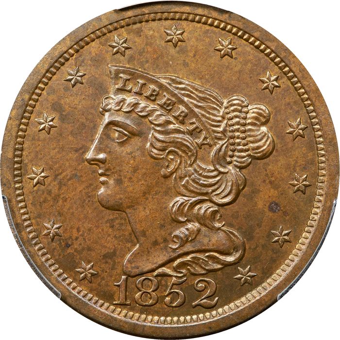 1852 Braided Hair Half Cent (1/2c) Restrike, Reverse of 1856 Obverse Image
