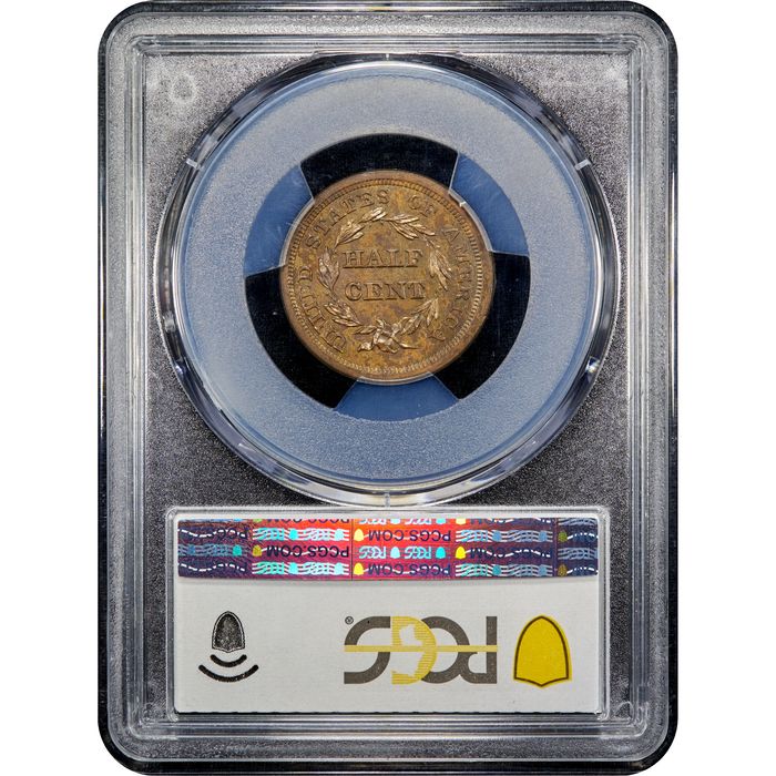 1852 Braided Hair Half Cent (1/2c) Restrike, Reverse of 1856 Reverse Slab Image